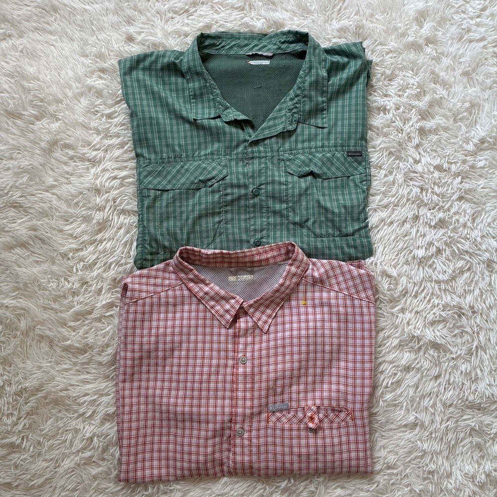 Columbia PFG Omni-Wick Mens 4XL Plaid Button Down Shirts Green Red Bundle